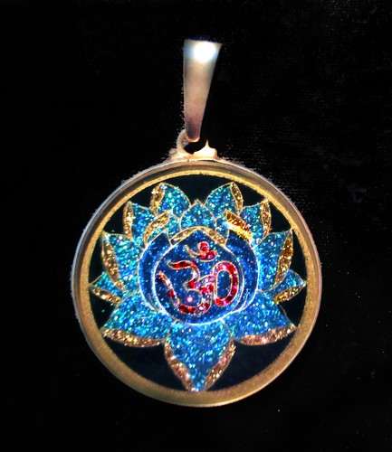 OM in Blue Lotus Flower with Black Tourmaline gemstone 925 Silver casing GIFT