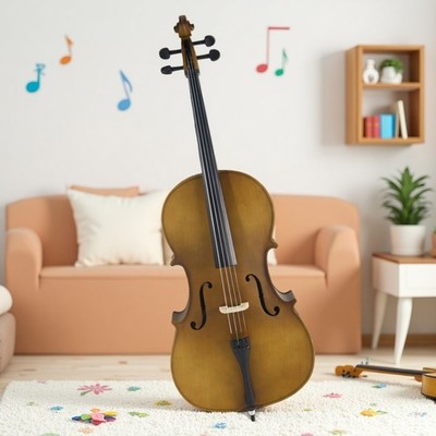 4/4 Full Size Beginner Acoustic Cello Set - Bag Bow Rosin Student Matte Amber