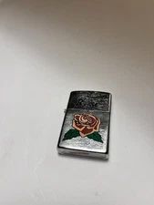 Pink Rose Love Admiration Flower Flip Top Chrome Oil Lighter Wind Resistant