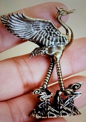 Brass STANDING CRANE  MINIATURE Sweet Collectable Ornament 4x5.5x1.5cm