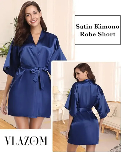 Camicia da notte tinta unita kimono donna elegante accappatoio raso homewear matrimonio - Foto 11 di 35