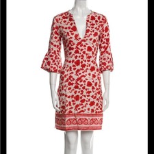 Carolina Herrera Vibrant Red White Silk Mini Dress Size XL