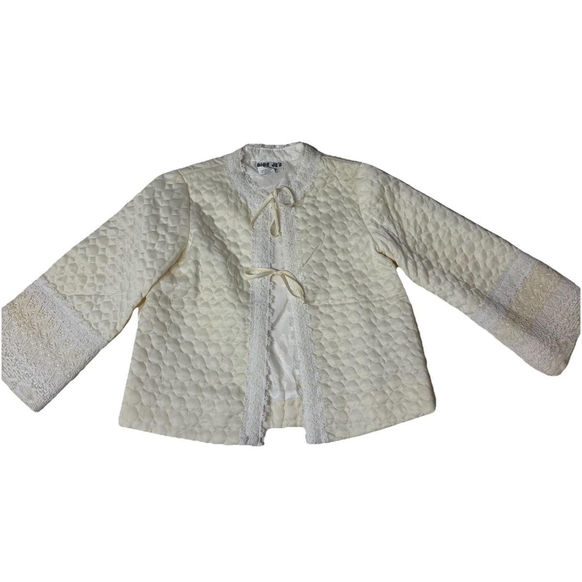 Vintage Christian Dior Girls Quilted Jacket Ivory Lace Trim Size 7 