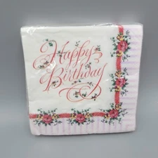 Vintage DesignWare Happy Birthday Bouquet Napkins 16 Pack Floral 3-Ply USA Made