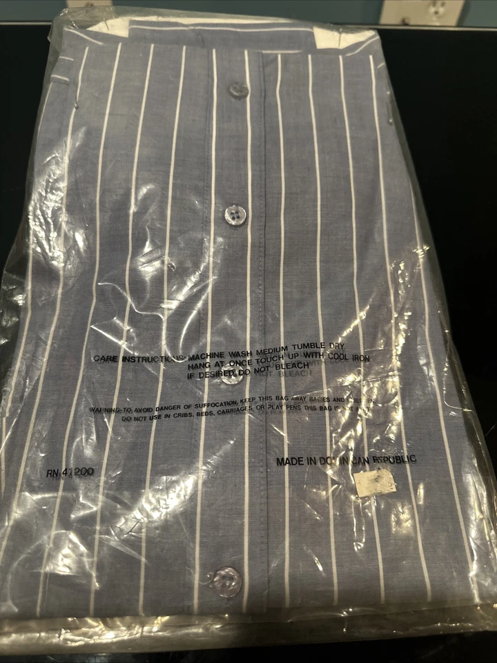 Camisa de vestir Lucasini azul a rayas talla 17,5/34-35 vintage manga larga para hombre NUEVA Foto 4 de 4