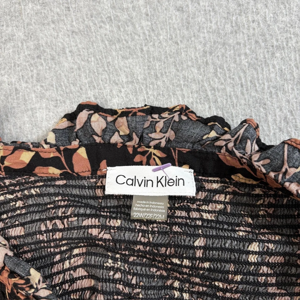 Calvin Klein Dress Womens 22W Black Brown Floral Maxi Smocked Waist Boho Long - Image 4 of 4
