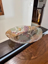 Mikasa Savoir Faire Oval Glass Serving Bowl Grape Leaf Embossed Hand Painted 14