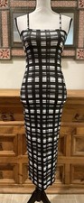 Boohoo White/Black Print Spaghetti Strap Stretch Bodycon Pencil Dress New US 2