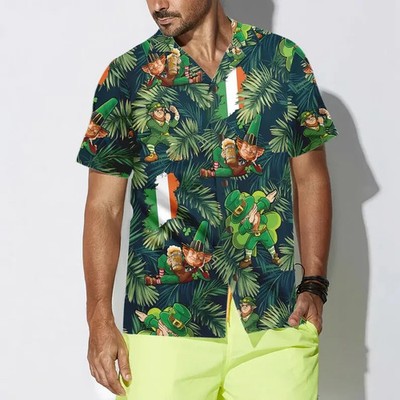 St Patrick's Day Leprechaun Hawaiian Shirt Men's Lucky Irish Shamrock Gift