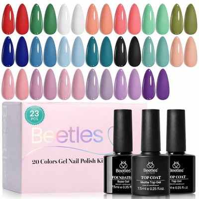 Beetles Gel Nail Polish Set, 23Pcs Gel Polish Kit, 20 Colors Pink Green Blue Uv
