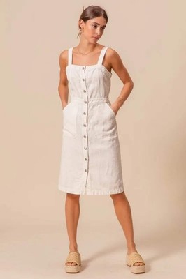 SO ME 100% Cotton White Button Down Pocket Cami Pinafore Dress