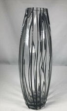 Heavy Studio Art Glass Vase - Black Cane Hand Blown Centerpiece