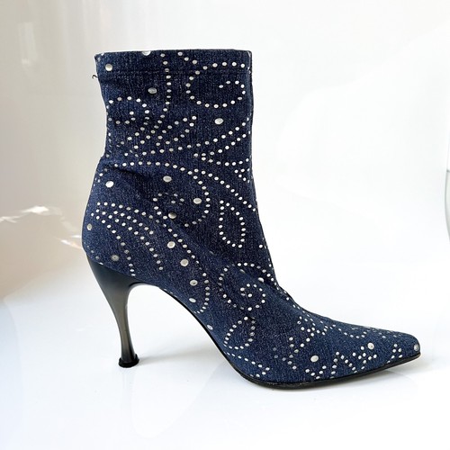$599 Nando Muzi Calzino Stivaletti Blu Argento Motivo Tacco a Stiletto 38,5IT 8,5 - Foto 5 di 18