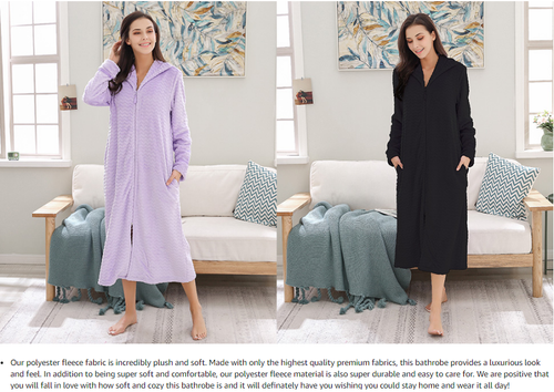 RH Zip Up Robe Women's Soft Front Long Dressing Fleece Housecoat Lounge RHW2856 - Picture 10 of 39