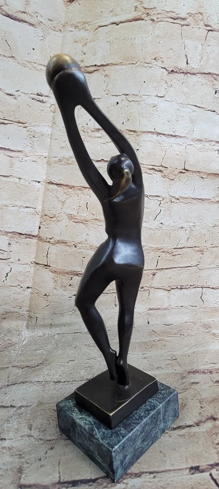 Estatua escultura de bronce de jugador de baloncesto arte moderno abstracto original firmada Foto 3 de 4