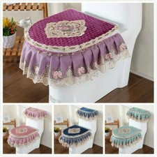 3Pcs/set Toilet Seat Cover Tank Cover Zipper Lace Lid Pads Bathroom Fittings Mat
