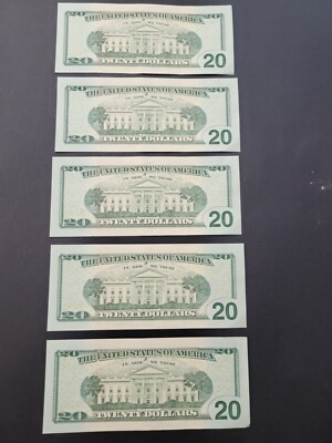 BANKNOTESコレクション 20枚 2017 $20.00 Twenty Dollar Federal Notes 5 Consecutive Sequential