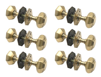 6 Paar antike Messing achteckige Einsteck Türgriffe massiv Messing neu großes Set