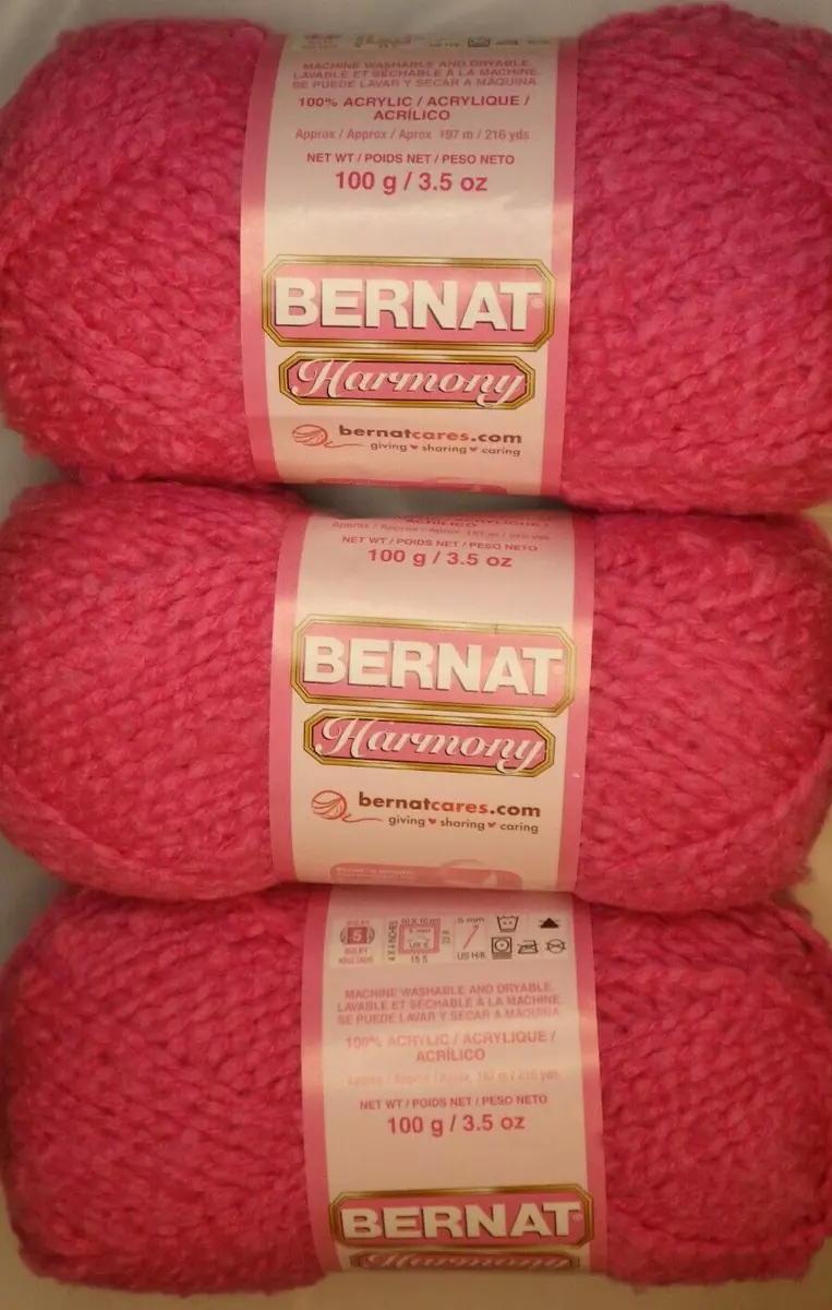 Lot of 3 Skeins Bernat Harmony Yarn 3.5 oz 216 yds Ultra Pink