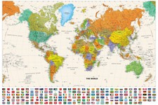 Póster de mapa del mundo grande 150x100 impresión mapa educativo arte de pared decoración