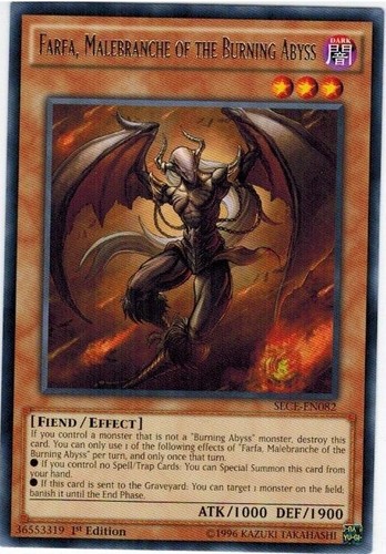 YuGiOh Card: Farfa, Malebranche of the Burning Abyss SECE-EN082 1st Ed.  RARE! NM
