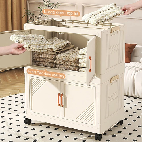 3/4 Stackable Foldable Storage Organizer Folding Closet Bins with Lid and Wheels - Picture 5 of 15