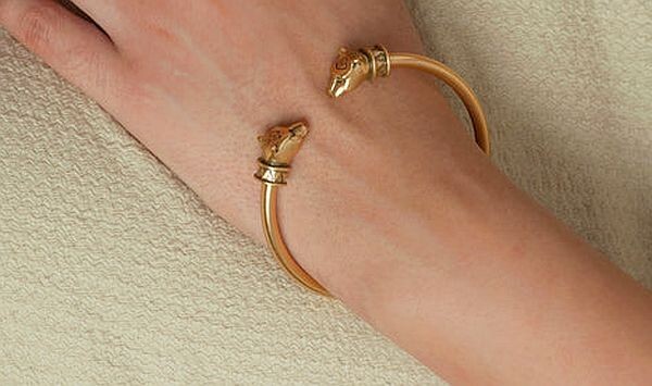 Alternate view of New Gold Plated Egyptian Cat Cuff Bracelet Cat Headed Goddess Bastet