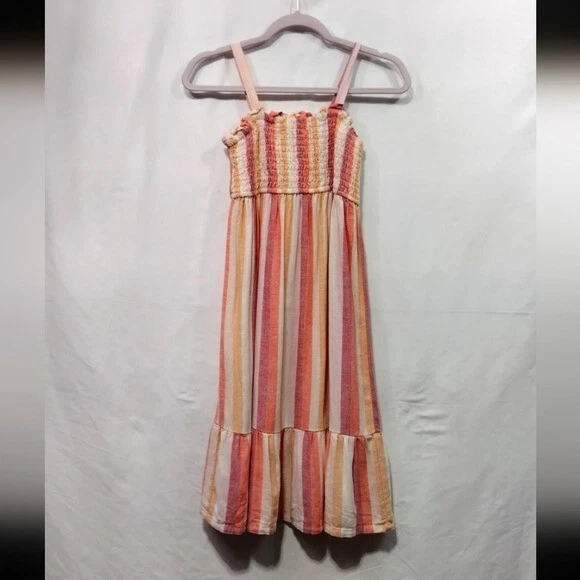 Vestido Gap Niños Lino Rayas Volantes Niñas M Multicolor Tiras Cottagecore Playa Foto 4 de 4