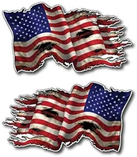 2 American USA Tattered Flag Vinyl Decal Bumper Sticker Car Truck Window Reverse
