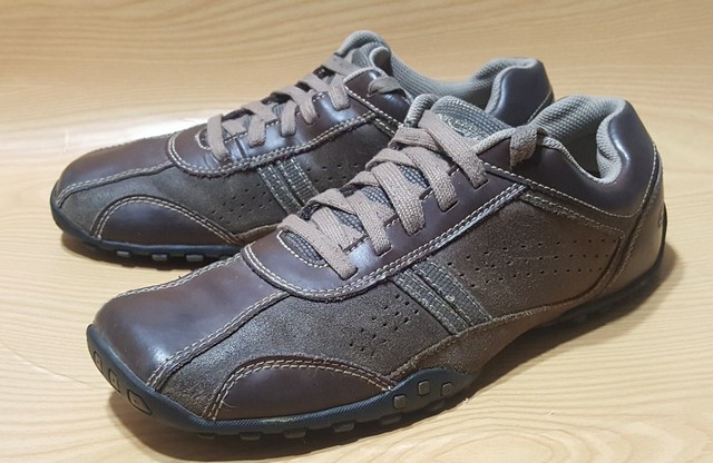 mens brown leather skechers