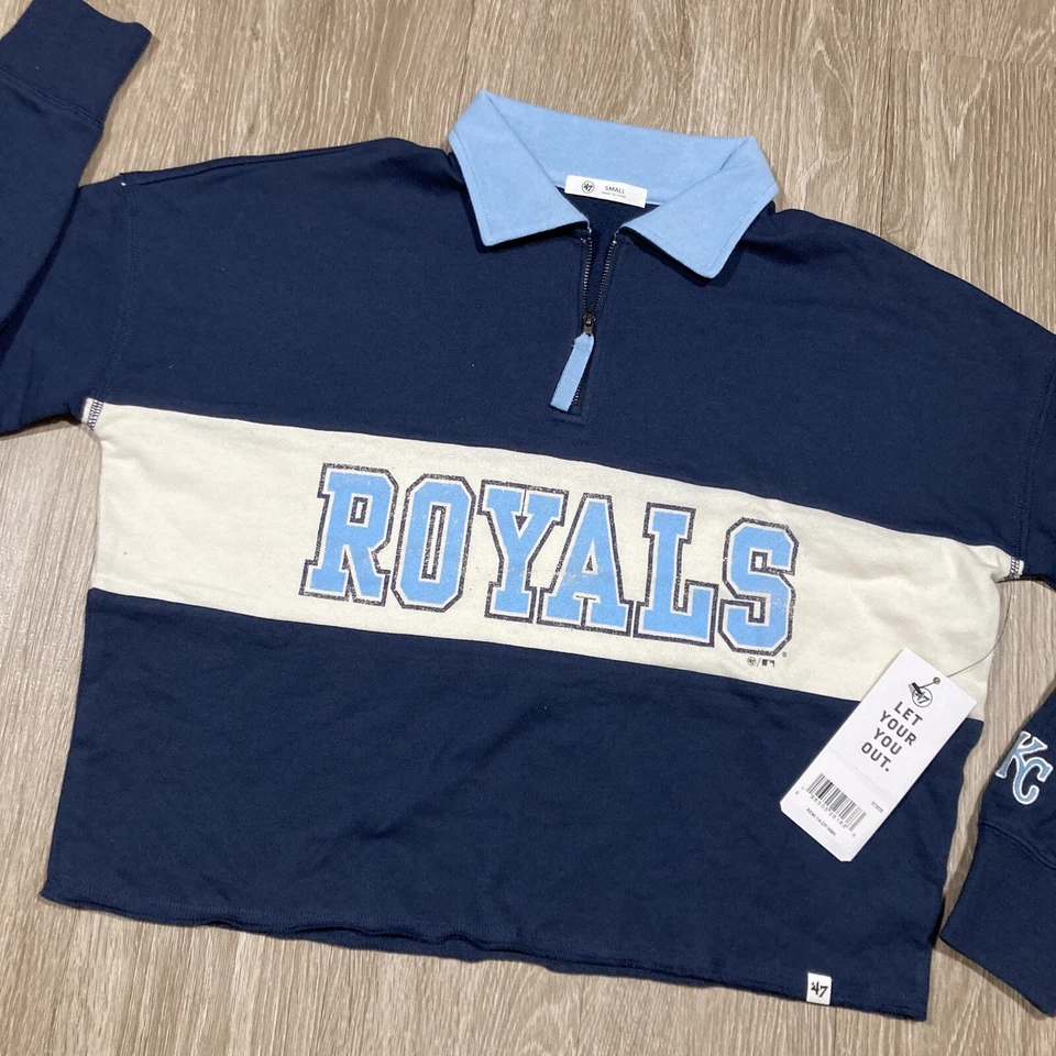Royals Sweater S NEW Kansas City Crop Top 1/4 Zip Spellout Game-day Sweat-shirt - Image 2 of 4