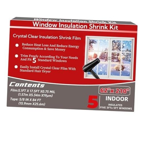 Indoor Window Insulation Kit, Clear Window Film Keeps Cold Drafts 5W(62x210IN)
