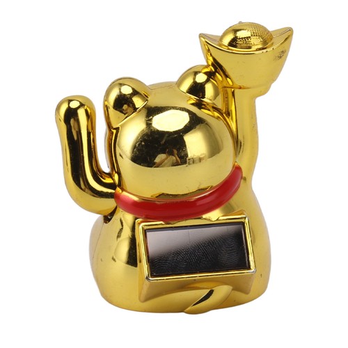 Solar Powered Waving Arm Lucky Cat Decor Welcoming Fortune Cat Statue Gold - Picture 12 of 22