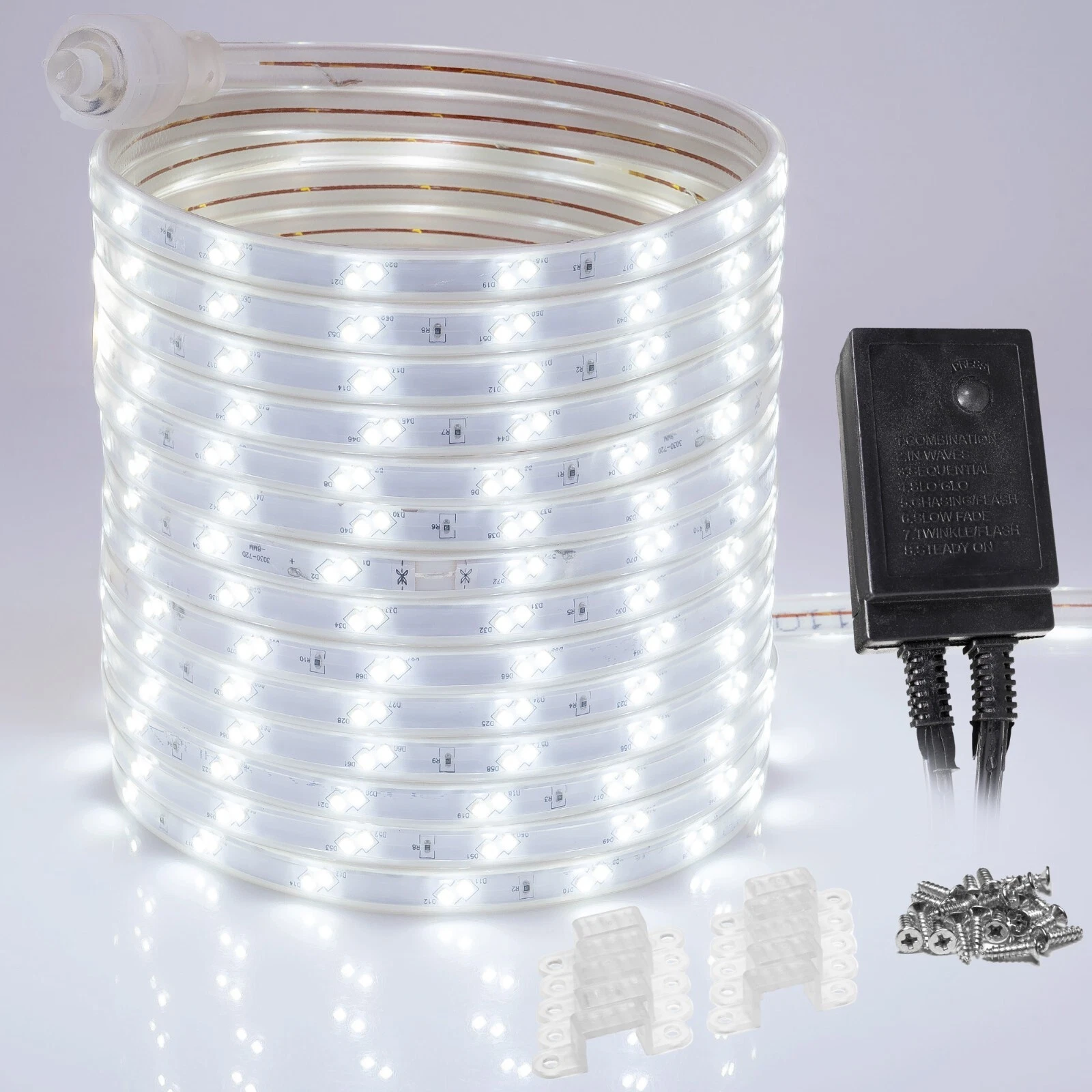Cool White 16-Mode LED Strip Light, Outdoor Waterproof Connectable Lighting