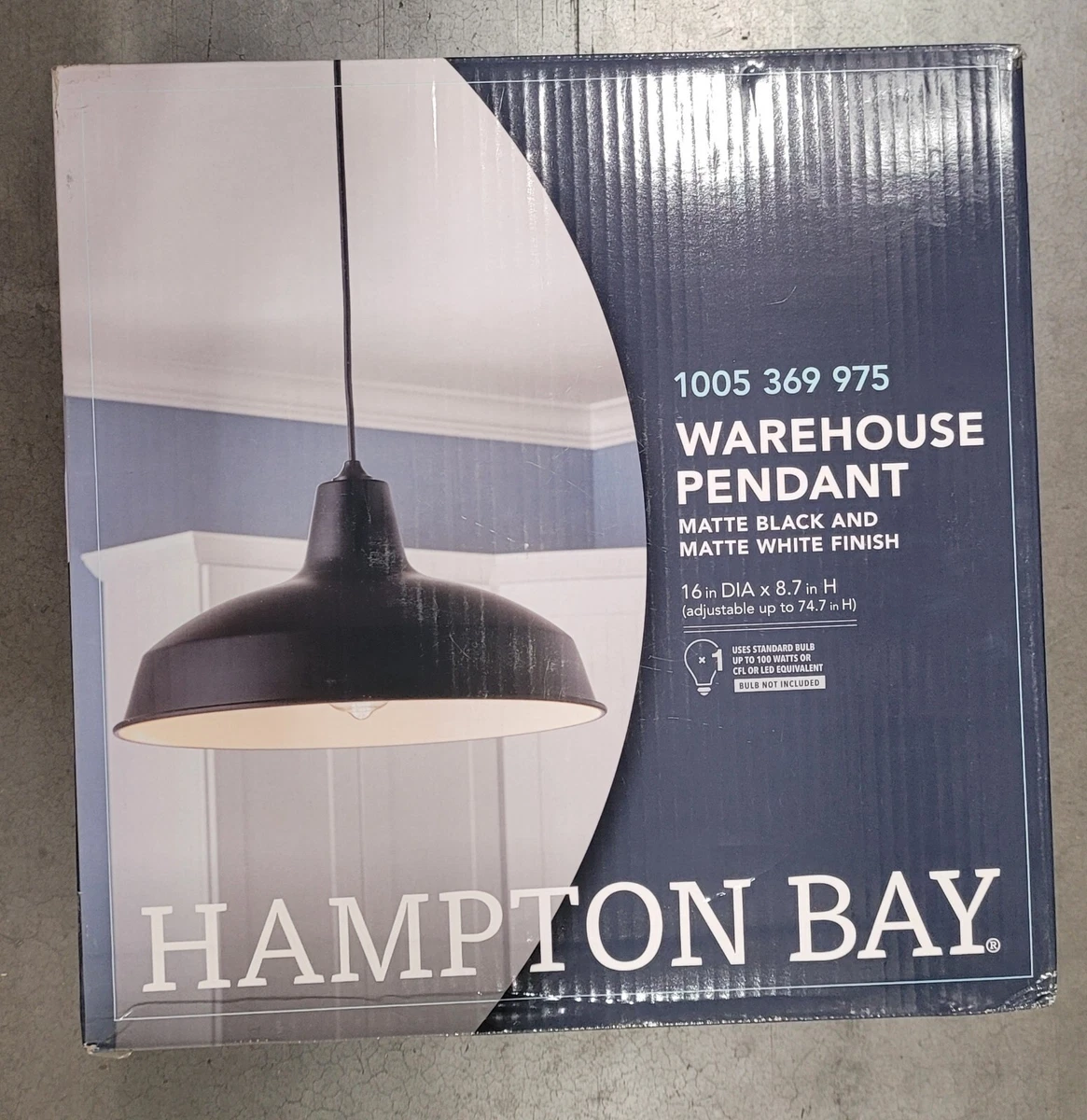 Hampton Bay 1 Light Black Warehouse Pendant Hanging Light with Metal Shade