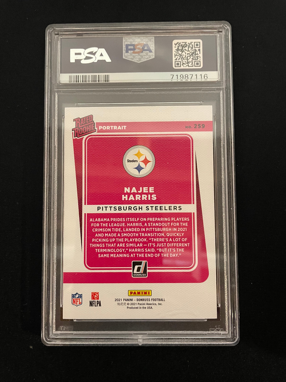 2021 PANINI DONRUSS NAJEE HARRIS RC PSA 10 GEM MINT STEELERS ROOKIE 
