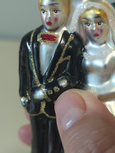 Bride & Groom Blown Glass Christmas Ornament Wedding Gift Cake Topper - Picture 8 of 9