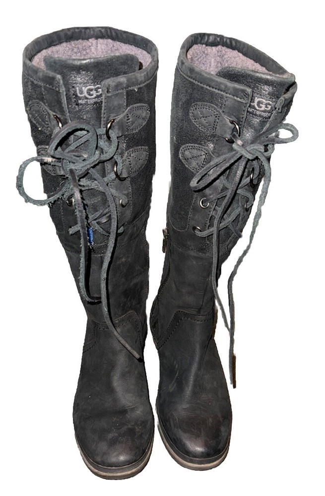 Ugg Elsa Leather Waterproof Shearling Lined Tall Boot  Rain Snow Women’s Sz 7