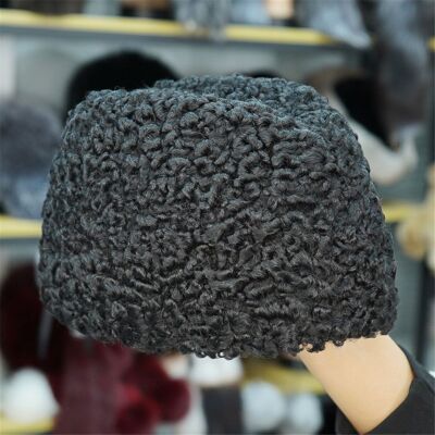 100% Real Sheep Fur Hat Thicken Winter Warm Cap Casual Fashion for Men