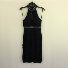 Xscape By Joanna Chen Beaded Dress Size 4 Color Navy Sleeveless Keyhole