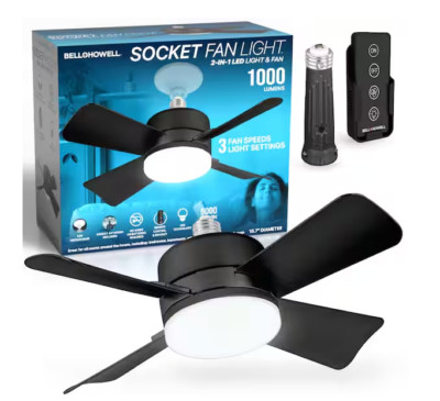Bell+Howell 15.7'' Indoor Matte Black LED Socket Ceiling Fan/Remote  2299QPH