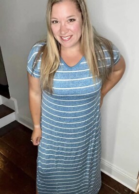 Xs Lularoe Macy Maxi Dress Blue white Stripes Rayon Stretchy fits 2/4 | eBay