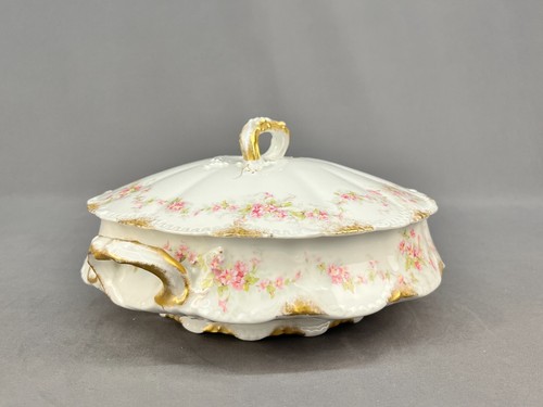 Theodore Haviland SCHLEIGER 341A Round Covered Serving Bowl Pink Flowers c. 1895 - Picture 6 of 14