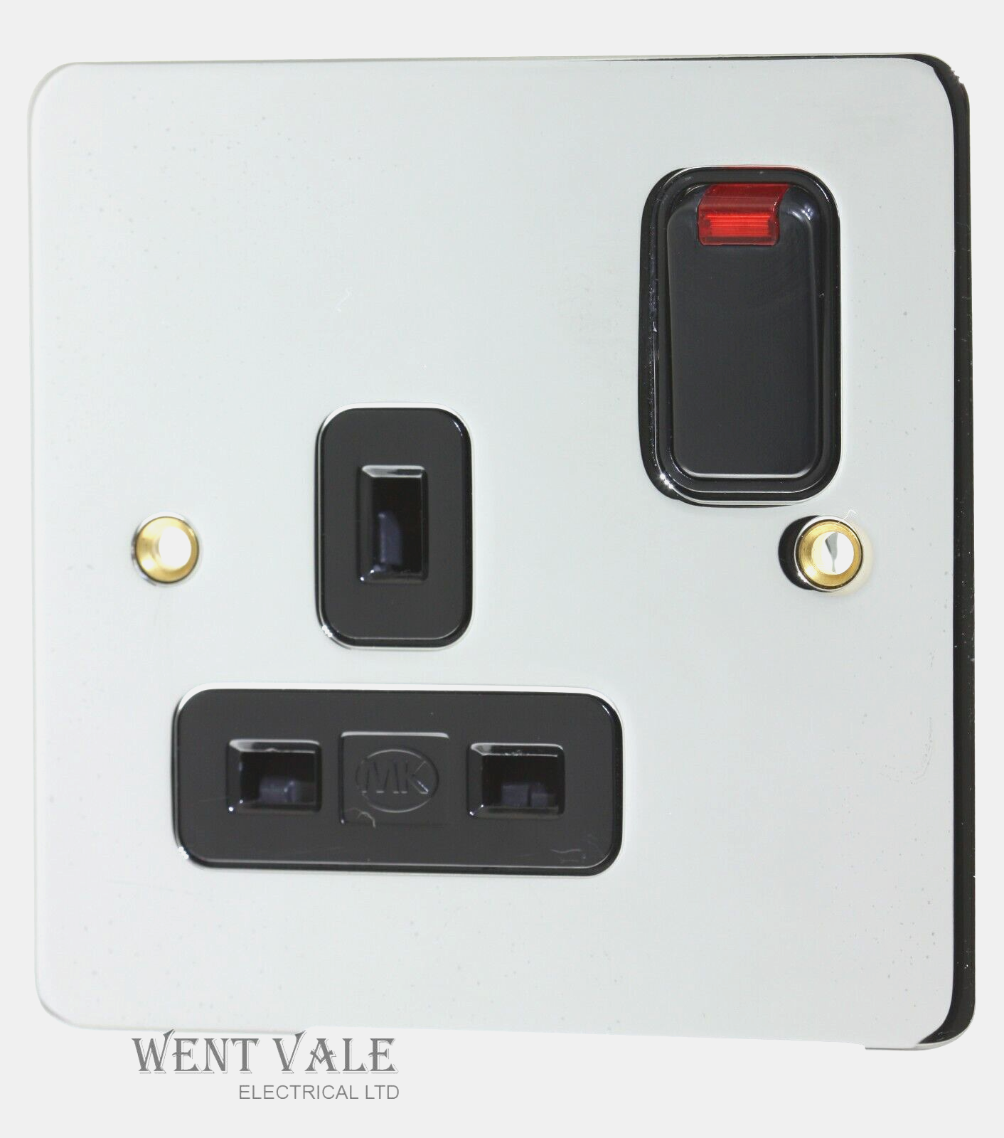 MK Edge - K14657 POC B - 13a One Gang Single Socket With Neon in Polished Chrome