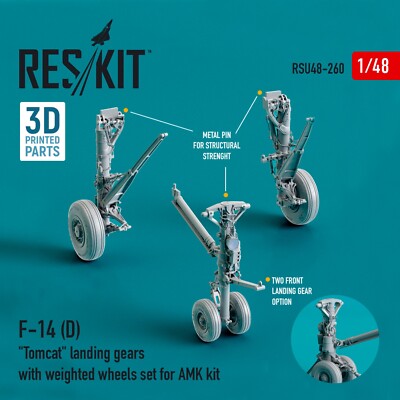 RSU48-0260 1:48 F-14 D Tomcat landing gears with weighted wheels set for AMK kit