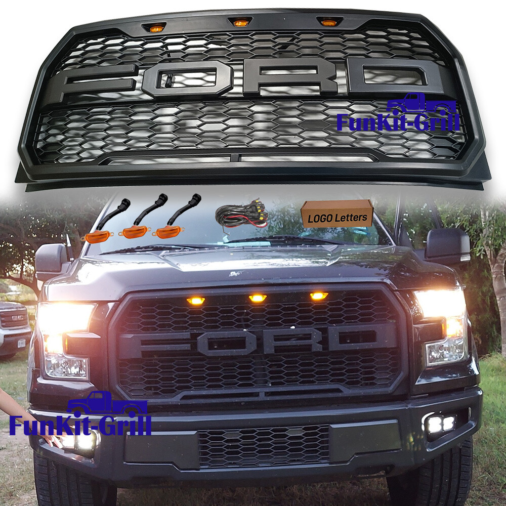 For 2015 2016 2017 Ford F150 F-150 Grill Raptor Style Front Bumper Grille w/LEDs