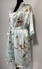 Vintage Chemise Gown LA Intimates  Night Coat Mint Green Floral Slip 1980  s