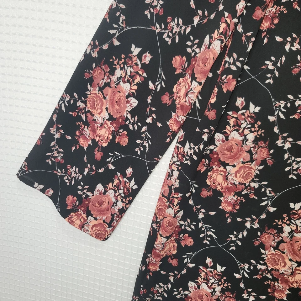 EUC Women Sz L XHILARATION Pink Rose Floral Long Blouse Long Sleeve Shirt Lined Foto 3 de 4