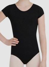  50 Capezio Girl's Black Stretch Scoop-Neck Short-Sleeve Ballet Leotard Size L