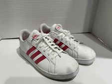 Adidas Grand Court Girls Athletic Tennis Sneakers Red Stripe Sz 4 Skater Hip Hop